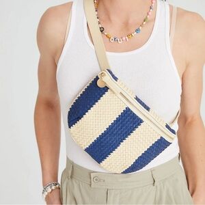 Clare V - Fanny Pack in Indigo & Cream Woven Racing Stripes